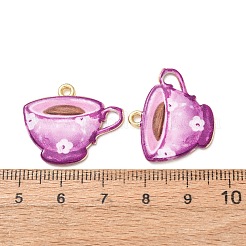 プリント合金ペンダント  ティーカップチャーム  ラックめっき  カドミウムフリー＆鉛フリー  ゴールドカラー  蘭  21x25x2mm  穴：1.8mm&nbsp;AL-CBA7256-25G-03