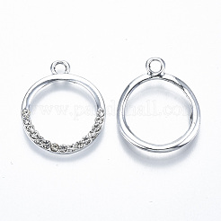 UVメッキ合金ペンダント  クリスタルラインストーン付き  リング  カドミウムフリー＆鉛フリー  プラチナ  26x21.5x2mm  穴：2.5mm&nbsp;PALLOY-S181-027P-RS