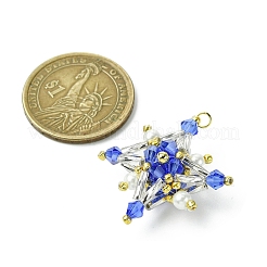 ガラスシードビーズのテトラプテラペンダント  ジャンプリングとガラスパールラウンドビーズ付き  藤紫色  31x31x13mm  穴：2.5mm&nbsp;PALLOY-MZ00533-01