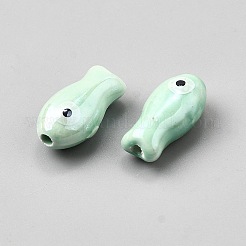手作りの陶器ビーズ  魚の形  ファミーユは磁器バラ  淡緑色  20x10x8mm  穴：2mm&nbsp;PORC-WH0023-003B