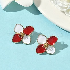 合金エナメルスタンドピアス  花  ゴールドカラー  ファイヤーブリック  25x23mm&nbsp;FS-WG082C3-05