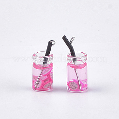 ガラスボトルペンダント  樹脂と  プラスチックおよび鉄のパーツ  フルーツティーチャーム  プラチナ  ショッキングピンク  25~28x10mm  穴：1.8mm&nbsp;X-CRES-N017-06J