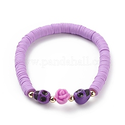 Bracciale elasticizzato con rosa in resina e teschio di plastica&nbsp;BJEW-JB08902