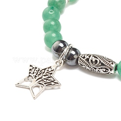 Эластичный браслет из драгоценных камней и синтетического гематита с подвеской в виде звезды BJEW-JB07714