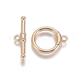 Messing Knebelverschlüsse, mit Ringe springen, für diy Schmuck machen, echtes 18k vergoldet, Ring: 17x14x2.5 mm, Bar: 23x6x3 mm, Bohrung: 1.6 mm