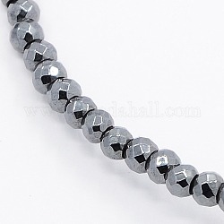 Unmagnetische synthetischen Hämatit facettierte runde Perlen Stränge, 3x3 mm, Bohrung: 1.5 mm, ca. 167 Stk. / Strang, 15.5 Zoll