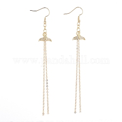 Whale Tail Brass Dangle Earrings, Ear Thread, with Cable Chains and Brass Micro Pave Grade AAA Cubic Zirconia Charms