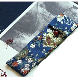 Rectangle Chinese Style Cloth Jewelry Gift Bags for Earrings, Bracelets, Necklaces Packaging, Flower Patter, Marine Blue, 15.5x5.5cm