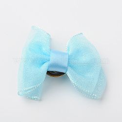 Brass Brooches, with Handmade Organza Bowknot, Cyan, 53~63mm