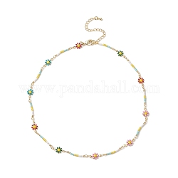 Collar de cadena de eslabones de flores de latón hecho a mano para mujer, colorido, 18.54 pulgada (47.1 cm)