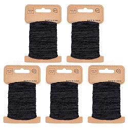Fluffy Cord, Chenille Polyester Yarn, for DIY Costume Bag Hat, Black, 3~4.5mm, about 10.94 Yards(10m)/Card