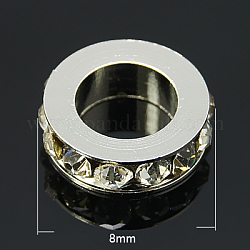 Perles séparateurs en laiton avec strass, Grade a, de couleur métal platine , diamant noir, 8x2.5mm, Trou: 5mm