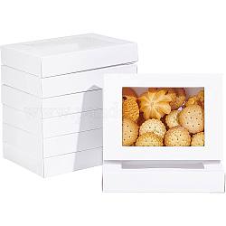 Boîte en carton créative pliable rectangle, coffret cadeau, avec fenêtre, blanc, 14.4x10.45x2.4 cm