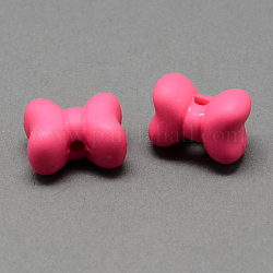 Matte Solid Color Acrylic Beads, Bowknot, Deep Pink, 11x15x9mm, Hole: 2mm