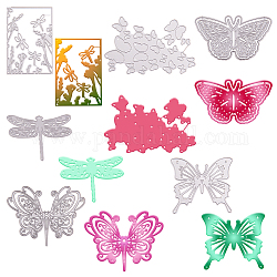Gorgecraft-Schablonen aus Kohlenstoffstahl, für DIY Scrapbooking / Fotoalbum, Dekorative Prägepapierkarte aus Papier, Schmetterling & Libelle, Platin matt Farbe, 6 Stück / Set