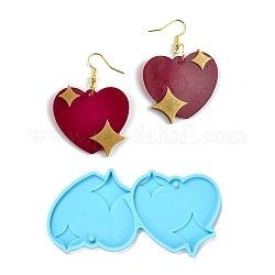 DIY Pendant Silicone Molds, for Earring Makings, Resin Casting Molds, For UV Resin, Epoxy Resin Jewelry Making, Heart with Star, Deep Sky Blue, 84x42x4mm, Hole: 2mm