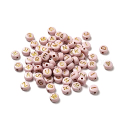 Покрытие акриловыми шариками, золотой металл обвитыми, горизонтальное отверстие, плоские круглые с буквы, розовые, 6.5~7x3.5~4 мм, отверстие : 1.6 мм, о 3600 г / 500G
