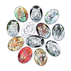 Flatback Glass Cabochons, for DIY Projects, Tiger Pattern, Oval, Mixed Color, 25x18x5.5mm
