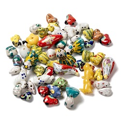 Perles à la main en porcelaine animales mixte, couleur mixte, 10~33x8~20x7mm, Trou: 2mm