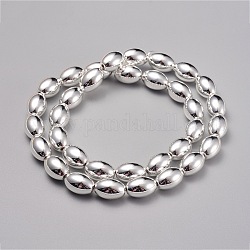Chapelets de perles en hématite synthétique sans magnétiques, ovale, Plaqué Argent, 12x8~8.5mm, Trou: 1.2mm, Environ 34 pcs/chapelet, 16.1 pouce (41 cm)