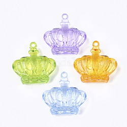 Transparent Acrylic Pendants, Crown, Mixed Color, 43x43x17mm, Hole: 3mm, about 43pcs/500g