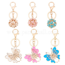 CRASPIRE 6Pcs 6 Style Butterfly Flower Keychain Pendants Keychains Enamel Alloy Key Rings Clip Accessories with Lobster Clasp for Valentine's Day Women Girls Car Bag Craft Decoration