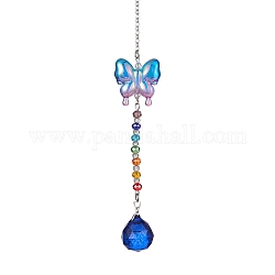Стеклянные подвесные украшения в форме капли, с акриловой бабочкой и стеклянными бусинами для украшения дома, королевский синий, 232 мм