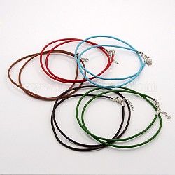 Cuero cable de la toma de collar, cierre de pinza de langosta de bronce y cadenas cola de latón, color mezclado, 18~18.5 pulgada