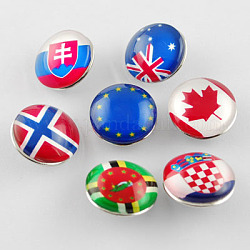 Латунные кнопки ювелирных оснастки, со стеклянными кабошонами , плоские круглые с флагом, платина, разноцветные, 18x10 мм, Ручка: 5 мм