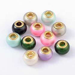 Spray Painted Glass European Beads, with Golden Brass Cores, Large Hole Beads, Rondelle, Mixed Color, 15x12mm, Hole: 5mm