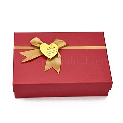 Coffrets cadeaux rectangles en carton, avec nœud papillon et couvercles, pour l'anniversaire, mariage, douche de bébé, rouge, 25.5x18x7 cm