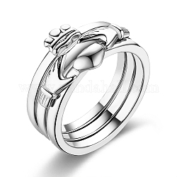 Anillos de dedo de latón de moda, anillos de banda ancha, anillos gruesos, corona y mano y corazón, Platino, nosotros tamaño 8 (18.1 mm)