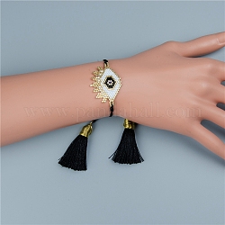 Браслет из стеклянных бусин с двойной кисточкой, Женский браслет для защиты от сглаза, чёрные, 11 дюйм (28 см)