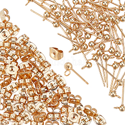 Dicosmetic 100 pieza aretes de bola aretes de acero inoxidable con tuercas de oreja poste de arete dorado con bucles horizontales para hacer joyas de aretes diy, agujero: 1.5 mm, pin: 0.7 mm