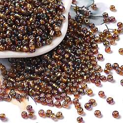 8/0 perles de rocaille rondes en verre, Grade a, argent bordée trou carré, couleurs transparentes arc, chocolat, 2.8~3.2mm, Trou: 1.0mm, environ 15000 pcs / livre