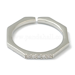 Латунные кольца из манжеты с прозрачным цирконием, открытые кольца, восьмиугольник, платина, размер США 6 (16.5 мм)