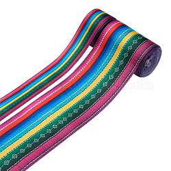 2 rollos 2 estilos de cinta de grosgrain de poliéster impresa con patrón de rayas, Para accesorios de diy bowknot, colorido, 1 rollo / estilo