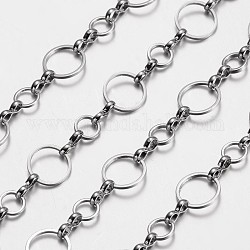 Brass Handmade Chains, Unwelded, Nickel Free, Platinum Color, Ring: 6mm and 10mm in diameter, 1mm thick