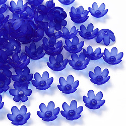 Frosted Acrylic Bead Caps, 6-Petal, Flower, Royal Blue, 14x6mm, Hole: 2mm, about 1660pcs/500g