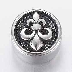 316 perles chirurgicales en acier inoxydable, plat et circulaire avec fleur de lis, argent antique, 10x6mm, Trou: 2mm