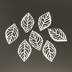 Leaf Iron Pendants, Etched Metal Embellishments, Silver Color Plated, 23.5x14x0.4mm, Hole: 1mm