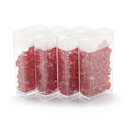 Perles miyuki longues magatama, Perles de rocaille japonais, (lma10) argent doublé rouge flamme, 7x4mm, Trou: 1mm, environ 80 pcs / boîte, poids net: 10g / boîte