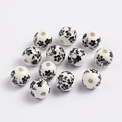 8 mm rund schwarz gedruckt handgemachte Porzellan Perlen, Bohrung: 2 mm