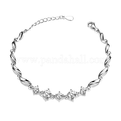 Shegrace joli bracelet à maillons en argent sterling plaqué rhodium, ondes avec zircone cubique aaa, platine, 925mm