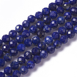 Chapelets de perles en lapis-lazuli naturel, facette, ronde, 4x3.5~4mm, Trou: 0.6~0.7mm, Environ 97~110 pcs/chapelet, 15~16 pouce (40~40.7 cm)