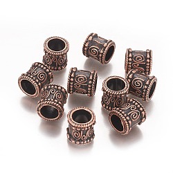 Tibetischer stil legierung perlen, Kolumne, Großloch perlen, Nickelfrei, Rotkupfer, 14x13 mm, Bohrung: 9 mm