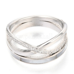 304 Stainless Steel Criss Cross Rings, with Rhinestone, Stainless Steel Color, US Size 7, Inner Diameter: 17mm