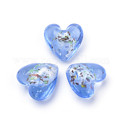 Handgemachte Glasperlen Silberfolie, Herz, Kornblumenblau, 21x20x13 mm, Bohrung: 2 mm