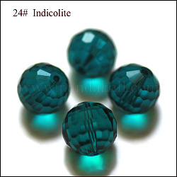 Perles d'imitation cristal autrichien, grade AAA, facetté (128 facettes), ronde, sarcelle, 10mm, Trou: 0.9~1mm