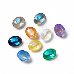 Mocha Fluorescent Style Eletroplate K9 Glass Rhinestone Cabochons, Pointed Back, Oval, Mixed Color, 8x6x3.5mm